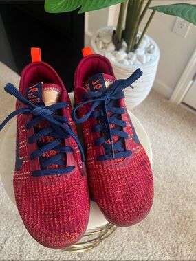 Nike Kids Red Knit Sneakers with Navy Accents